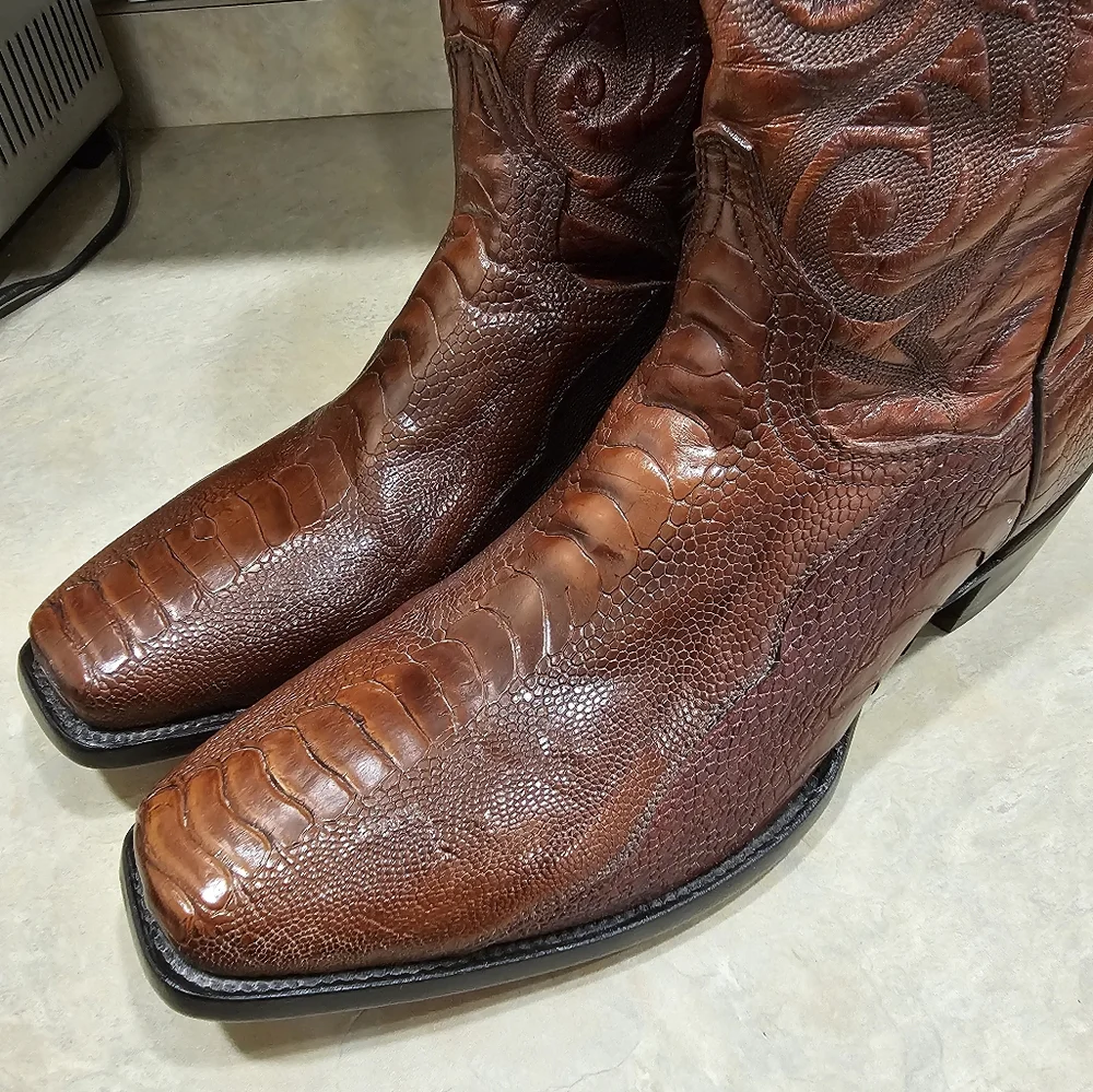 NEW Mens 11 D Dan Post Brown Genuine OSTRICH LEG Square Toe Western Cowboy Boots - Picture 6 of 13